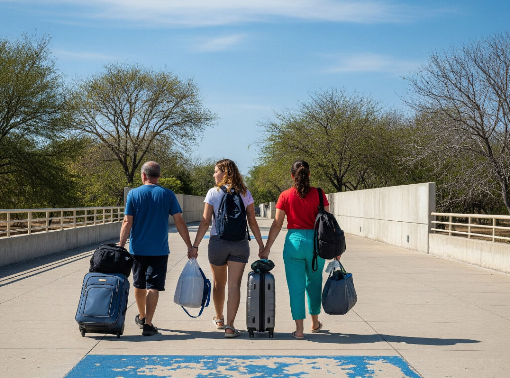 Silvial Luján y su familia entrando legalmente a Estados Unidos.
